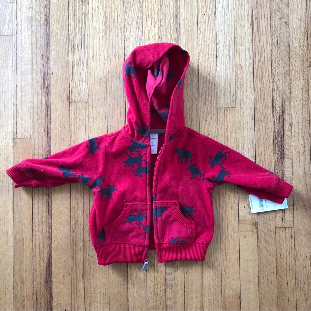 NWT Carter’s red and black moose sweater hoodie 3M